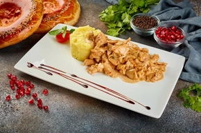 Пюре с курицей и грибами